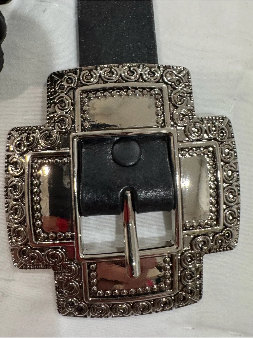 Roper Women Black Cross Concho Belt silver-finished cross-shaped western Large